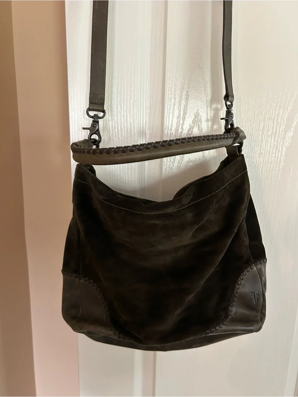Frye Suede Shoulder Hobo Bag in Dark Green